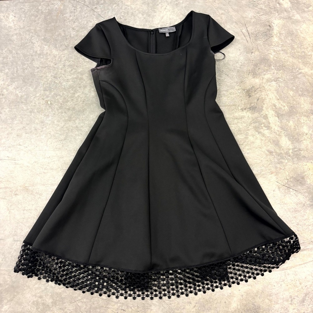 Donna Ricco Womens Black Fit Flare Dress Size 14 Crochet Lace Hem Career Party